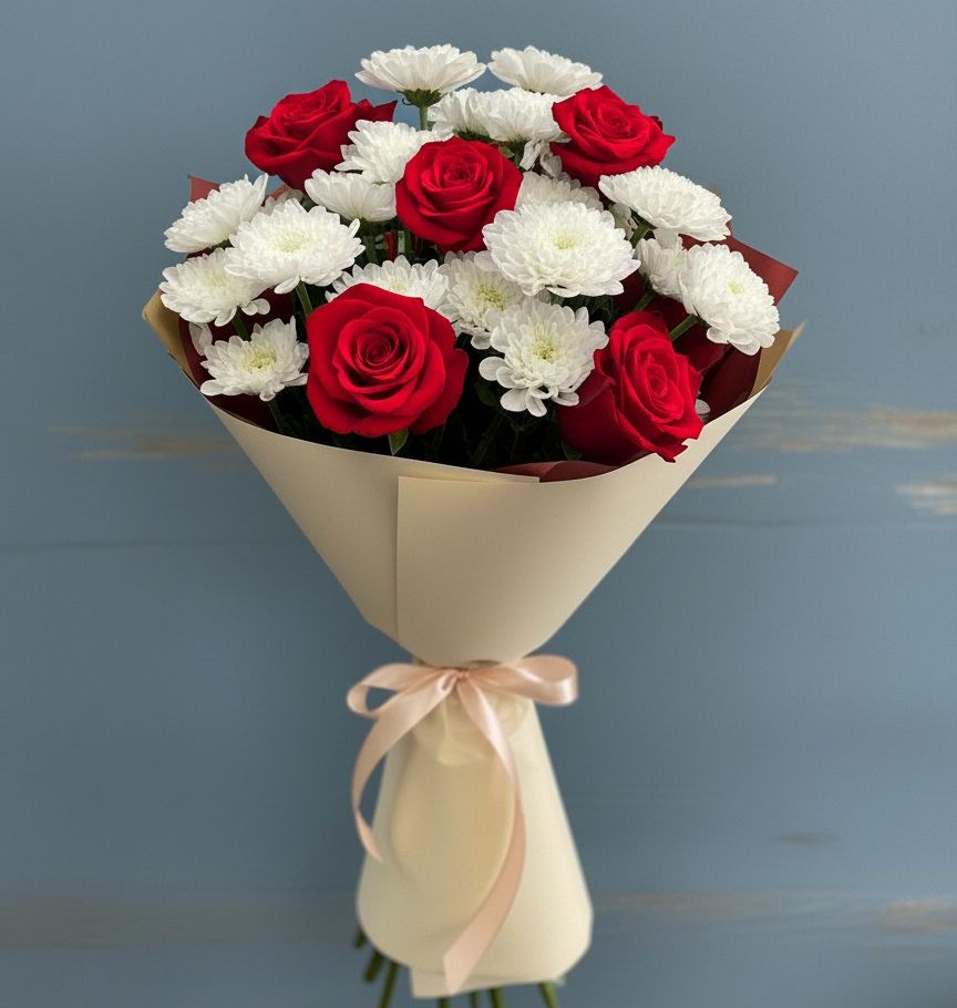 Букет цветов из: Розы и Хризантемы в Чернолесском