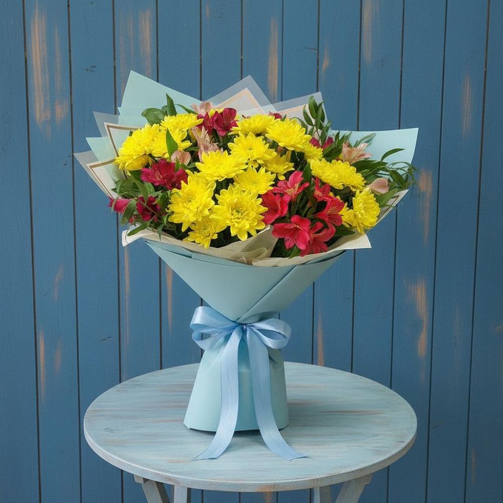 Букет цветов из: Альстромерии и Хризантемы в Чернолесском