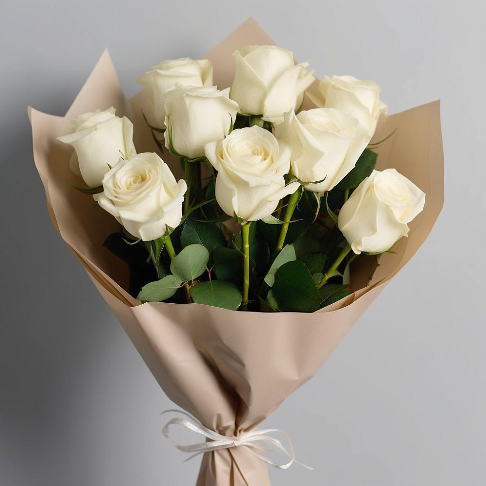 Букет 9 Белых роз Эдлесс Лав в Чернолесском