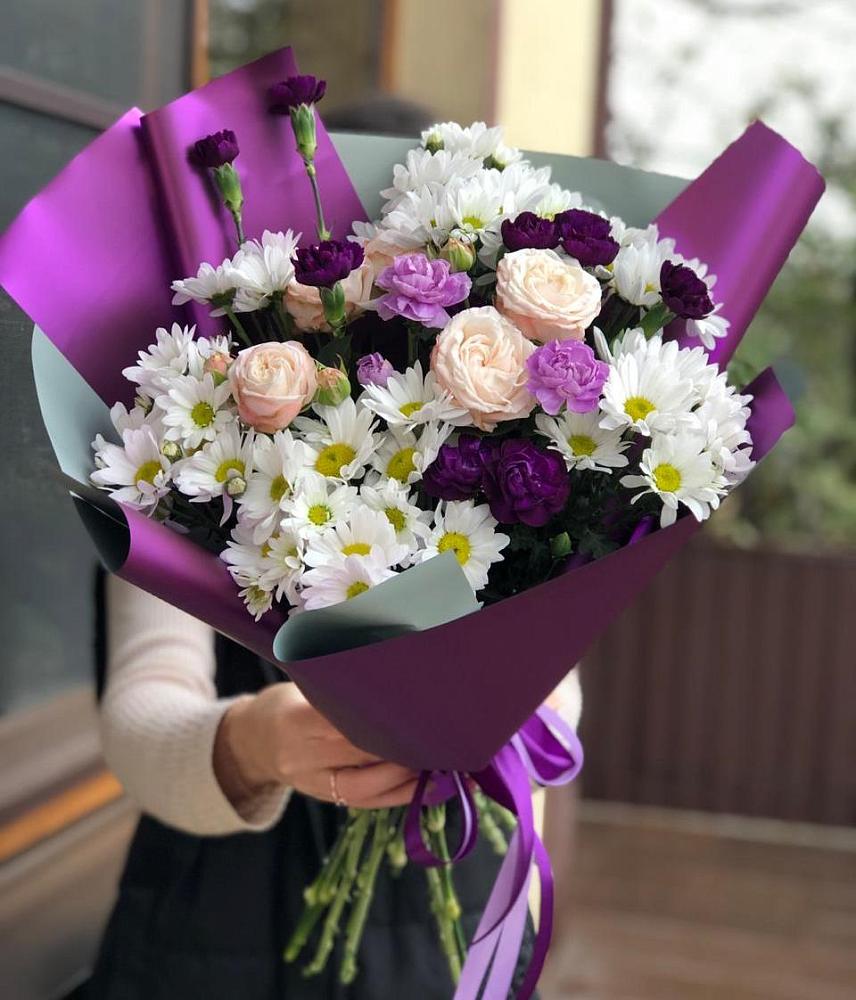 Букет цветов из: Хризантемы, Гвоздики и Розы в Чернолесском