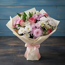 Букет цветов из:  Хризантемы, Альстромерии и Розы в Чернолесском