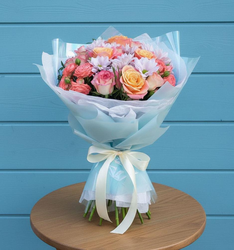 Букет цветов из: Хризантемы и Розы в Чернолесском