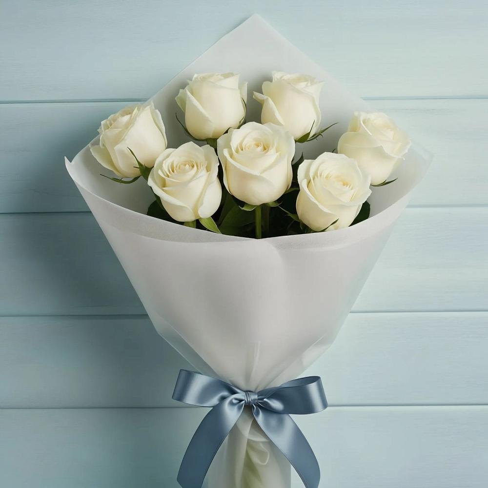 Букет 7 Белых роз Эдлесс Лав в Чернолесском