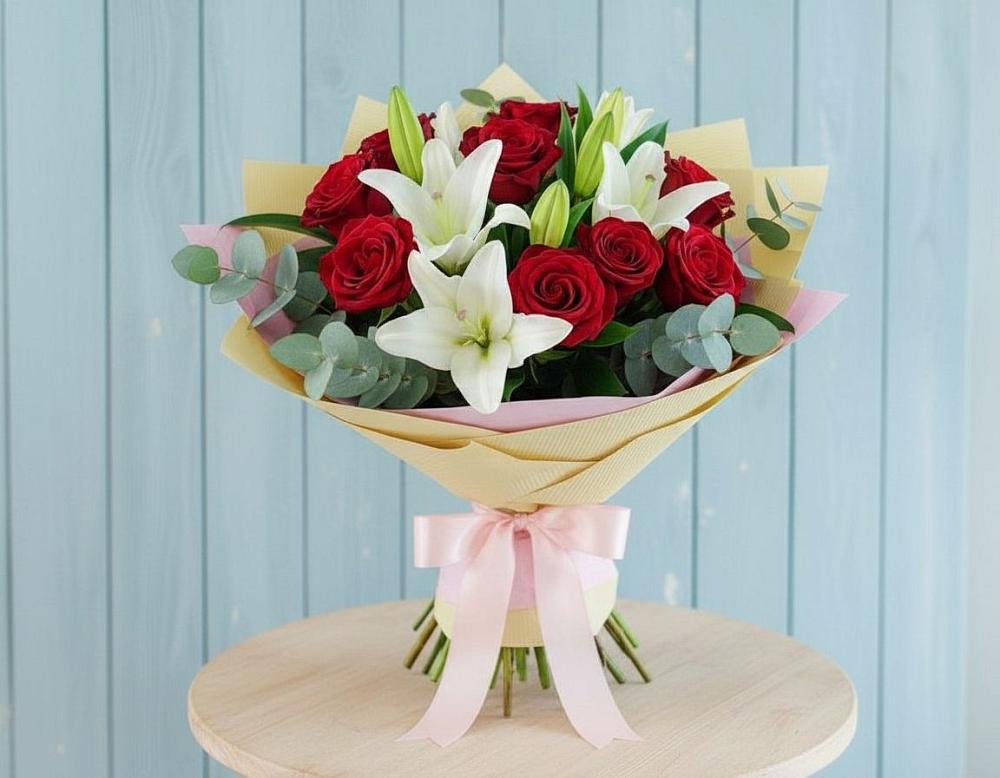 Букет цветов из: Лилии и Розы в Чернолесском